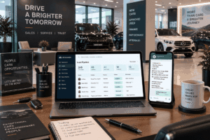 AI automation car dealership 2026 showing lead pipeline and WhatsApp test drive automation — Aiotagen