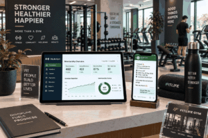 AI automation gym 2026 showing member retention dashboard and WhatsApp class reminders — Aiotagen