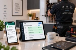 AI automation home services 2026 showing job booking and WhatsApp reminders for plumbers and HVAC — Aiotagen